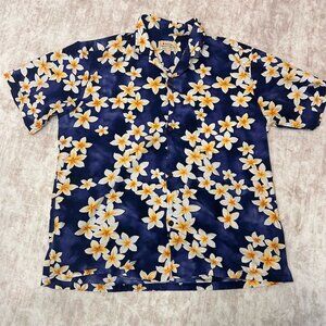 Royal Hawaiian Creations Aloha Shirt Men's XL Blue Plumeria Floral